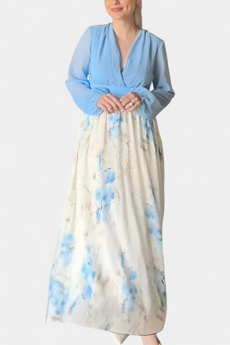 Eliane Stunning Floral Print V-Neck Maxi Dress