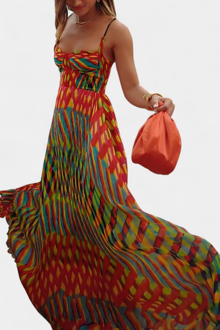 Ocean Abstract Halter Maxi Dress