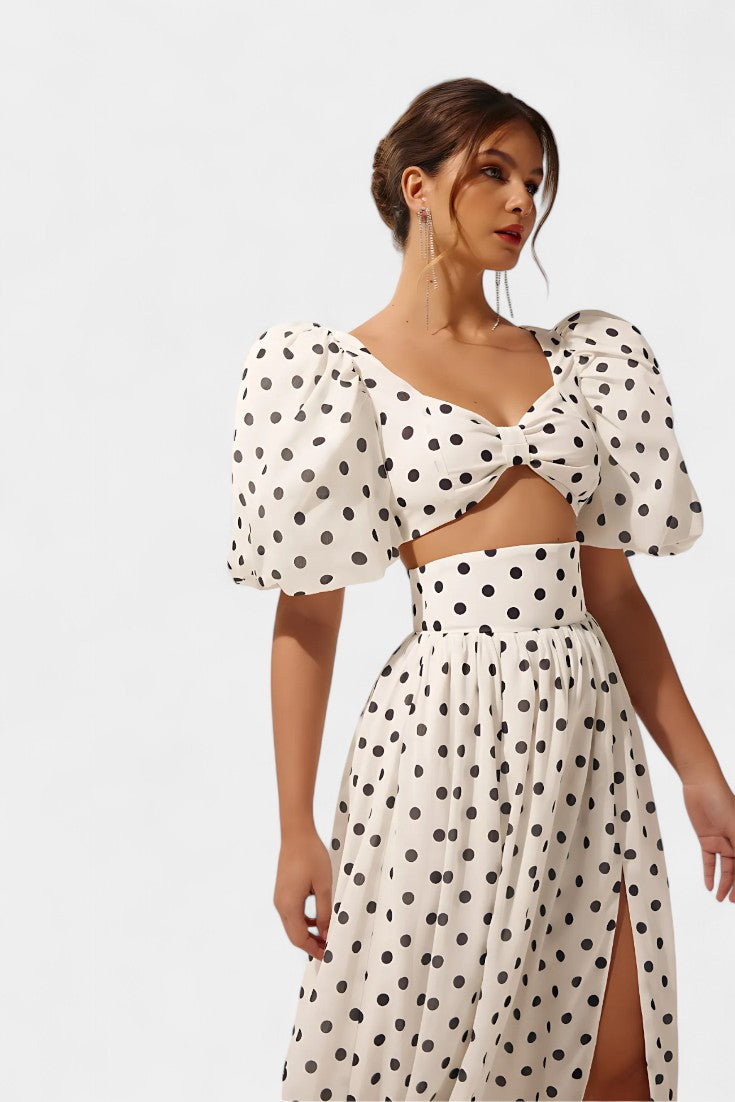 Taylor Polka Dot Puff Sleeve Skirt Set