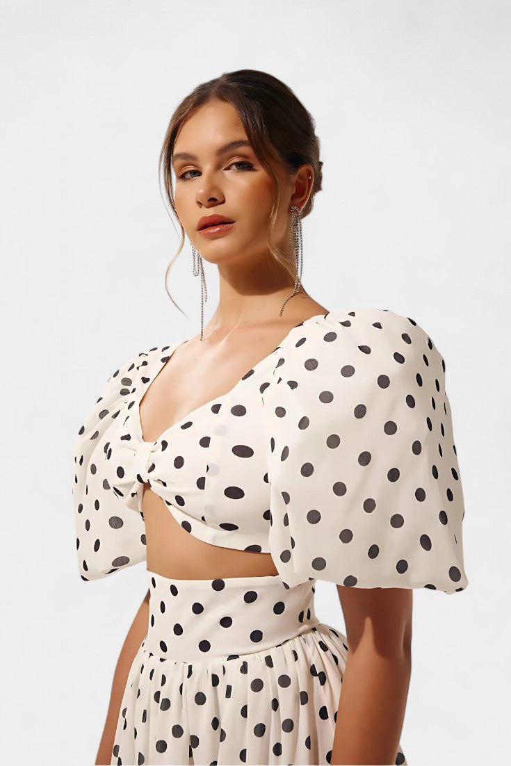Taylor Polka Dot Puff Sleeve Skirt Set