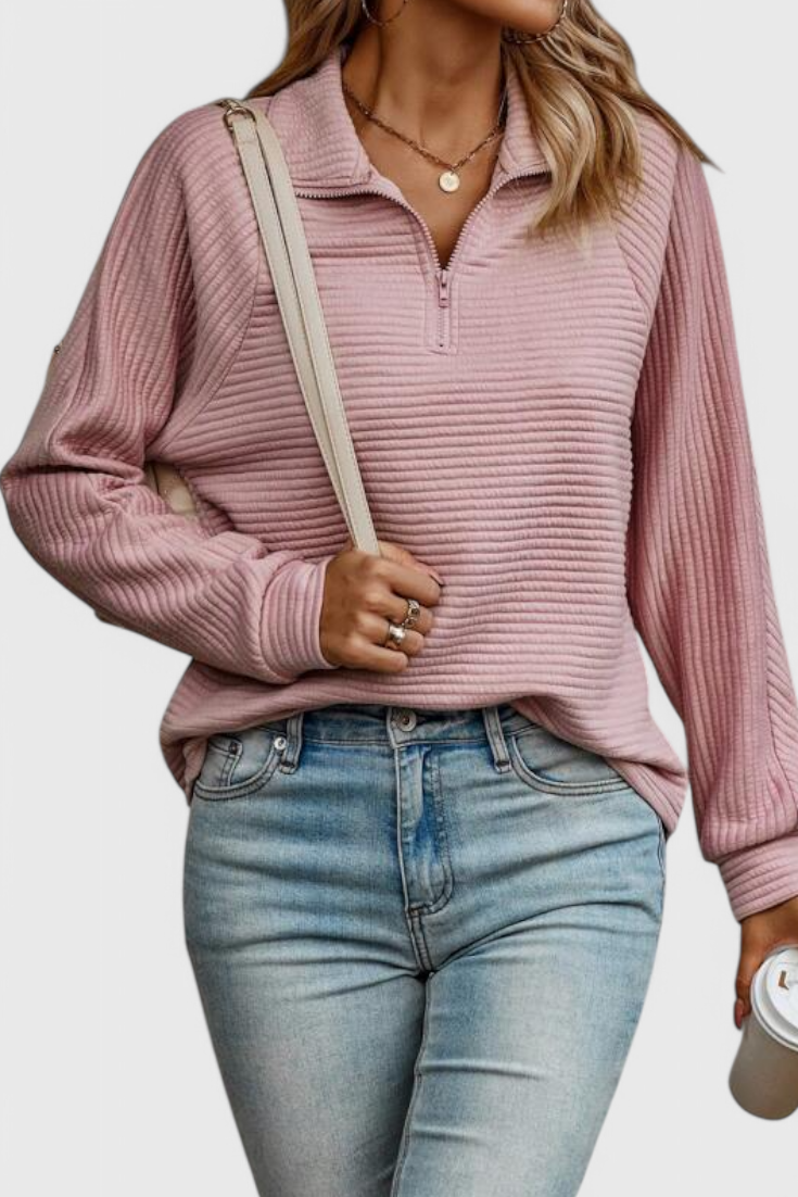 Helene Zip V-Neck Long Sleeve Jumper