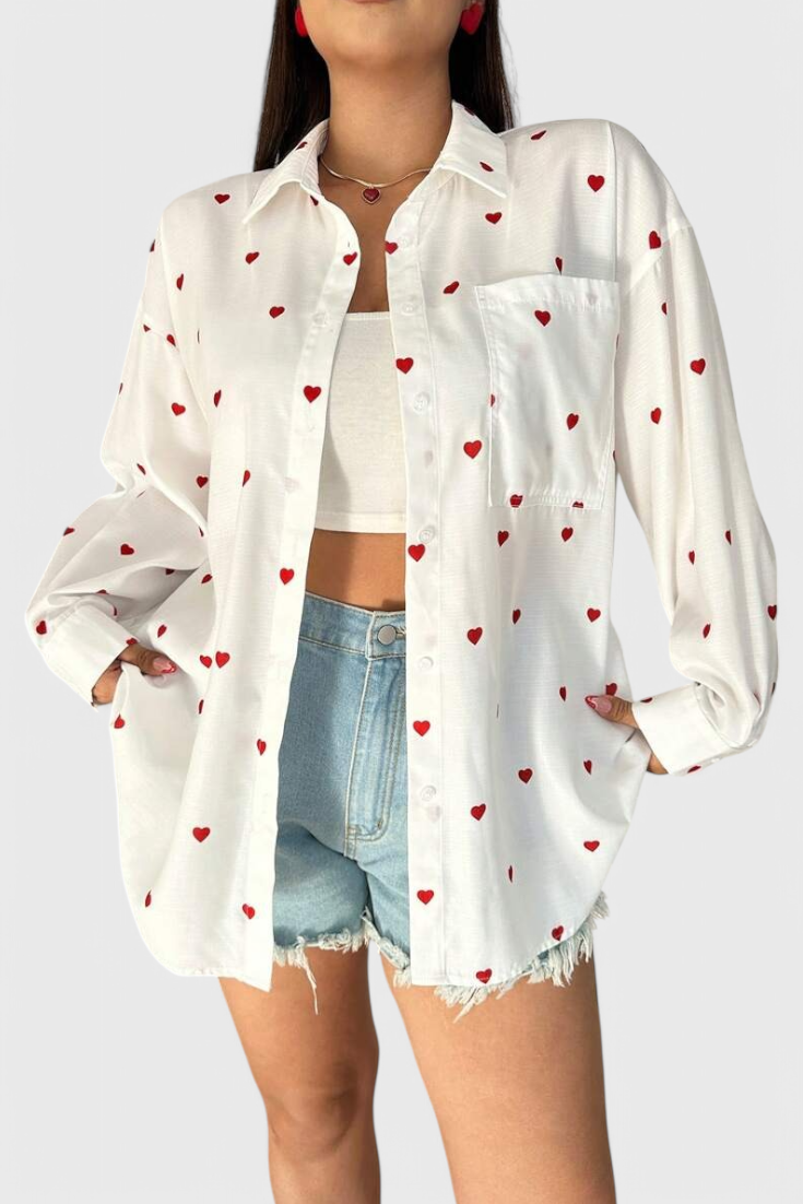 Rhiannon Heart Embroidered Cotton Blouse