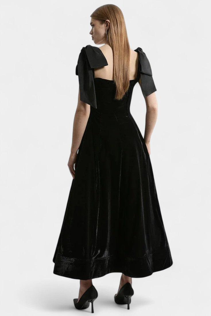 Ajla Strapless Velvet Bow Midi Dress