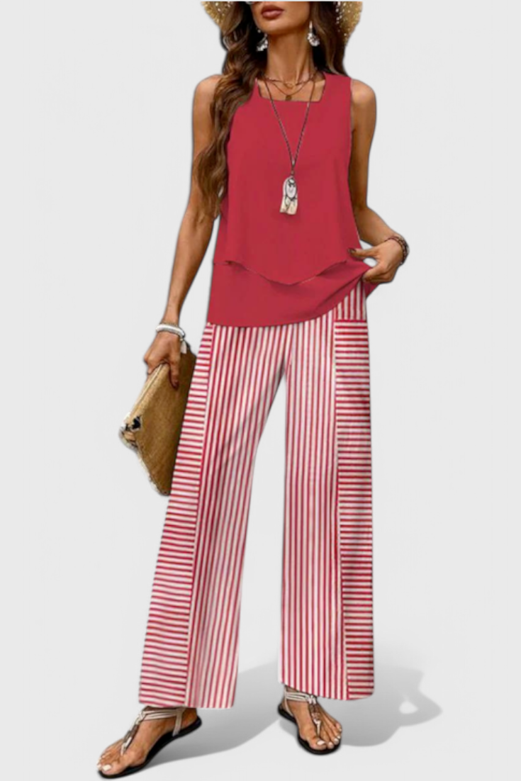 Una Layered Top & Wide-Leg Trouser Set