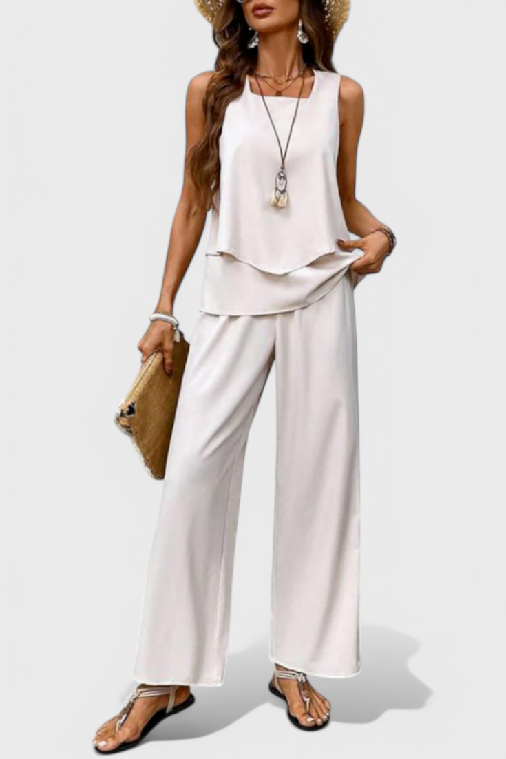 Una Layered Top & Wide-Leg Trouser Set