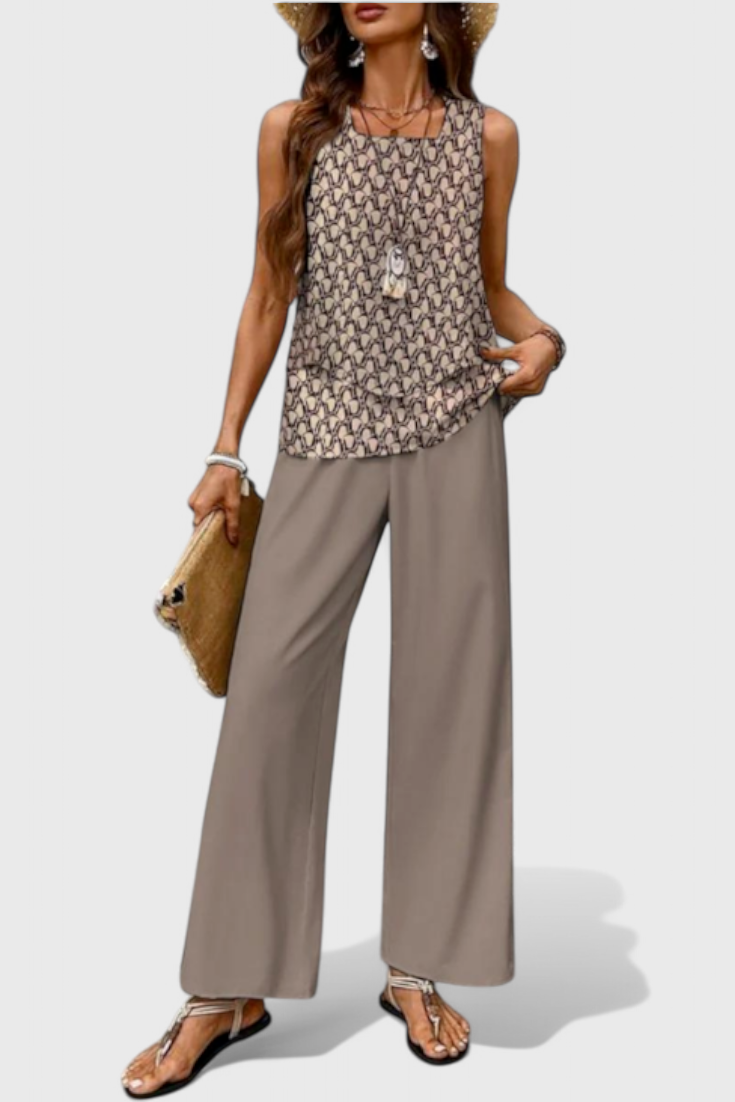 Una Layered Top & Wide-Leg Trouser Set