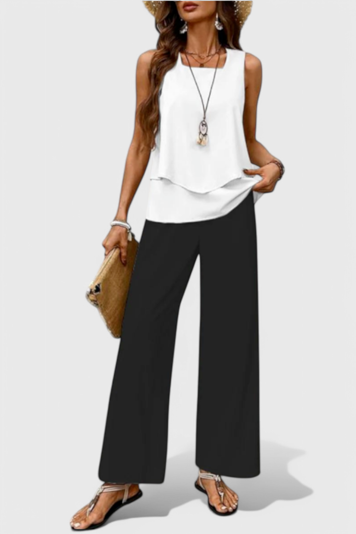 Una Layered Top & Wide-Leg Trouser Set