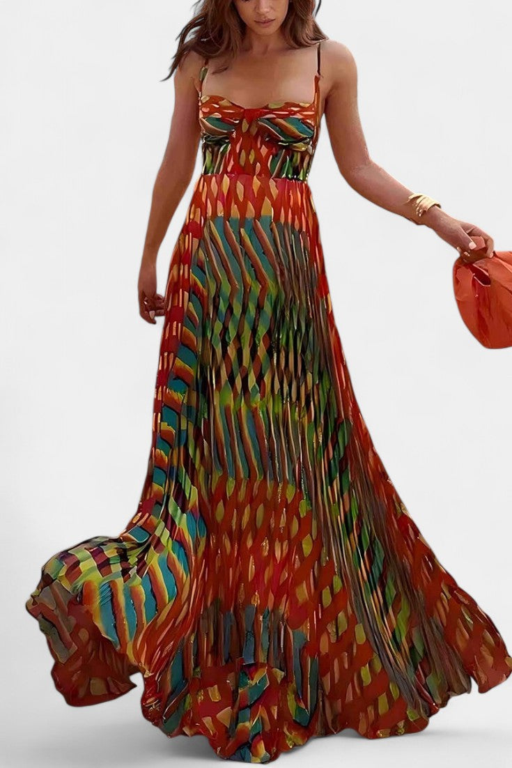 Ocean Abstract Halter Maxi Dress