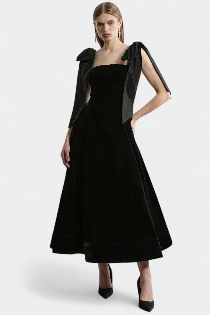 Ajla Strapless Velvet Bow Midi Dress