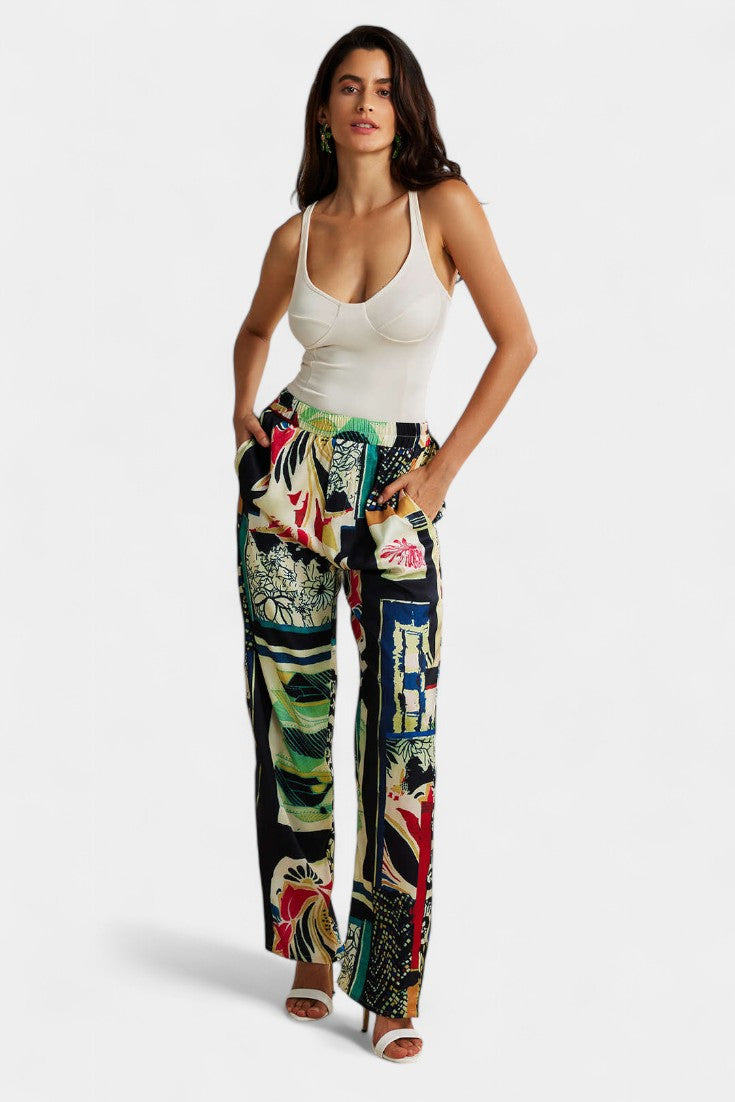 Maple Floral High-Waisted Straight Leg Pants