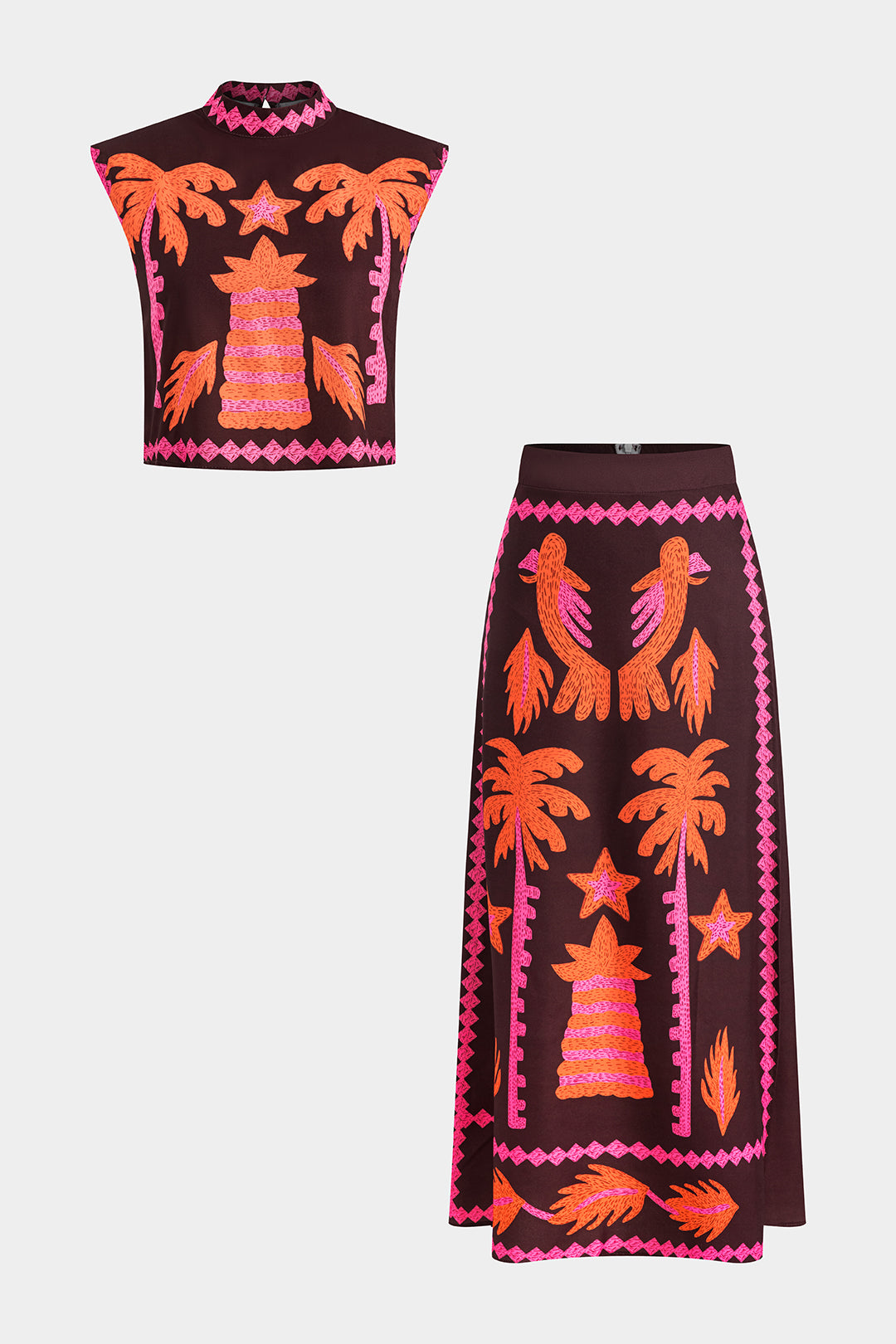 Sloan Coconut Palm Cut-Out Button Top & Skirt Set