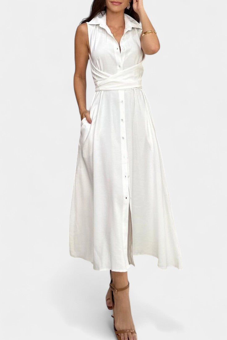 Meryl Shirt-Style Single-Breasted Midi Dress