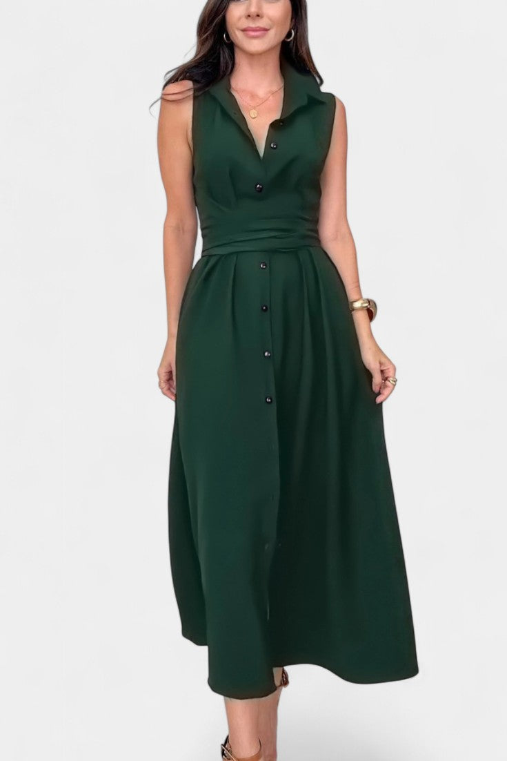 Meryl Shirt-Style Single-Breasted Midi Dress