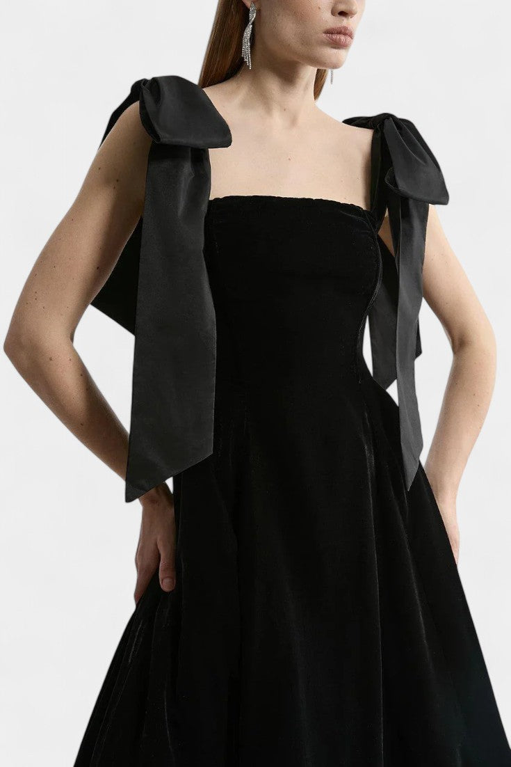 Ajla Strapless Velvet Bow Midi Dress