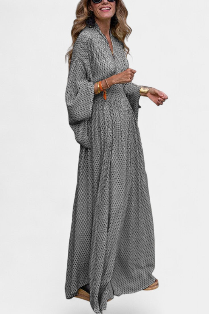 Lamiss V-Neck Long Sleeve Flowy Maxi Dress
