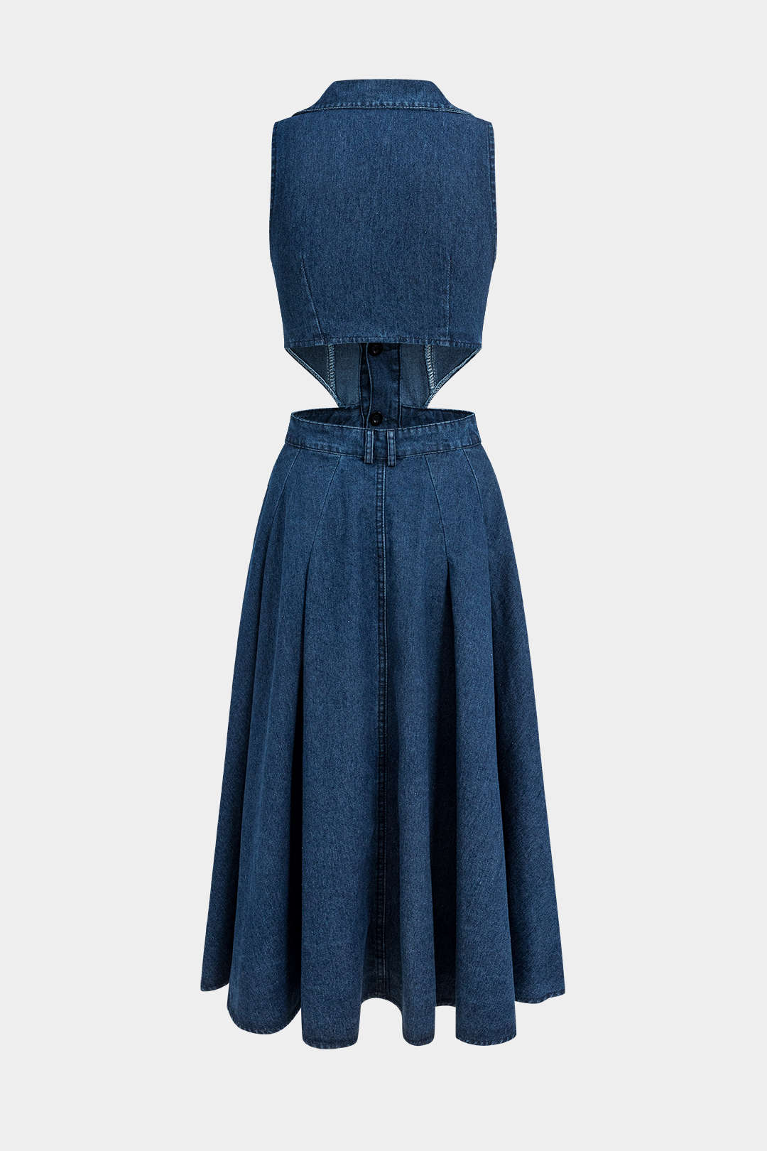 Alia Cut-Out Sleeveless Lapel Denim Dress