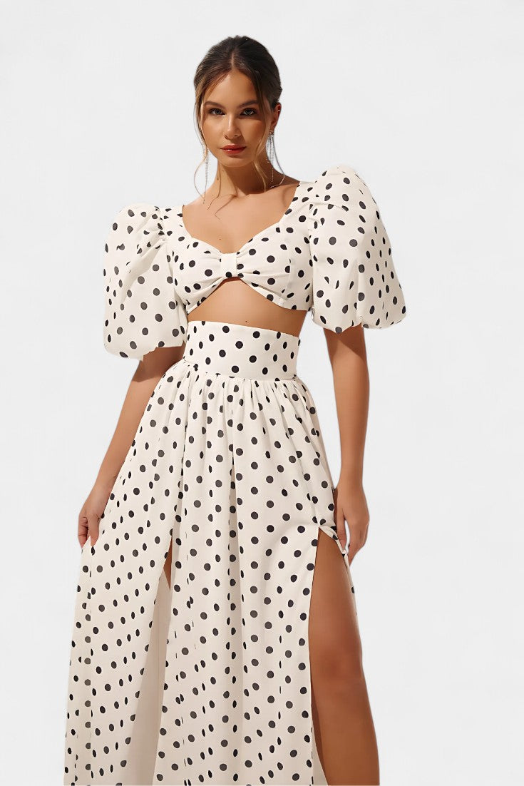 Taylor Polka Dot Puff Sleeve Skirt Set