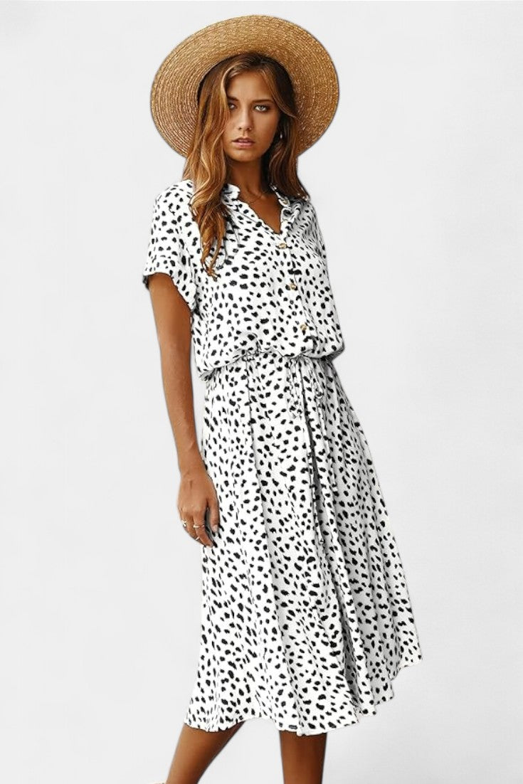 Rovena Polka Dot Shirt Midi Dress