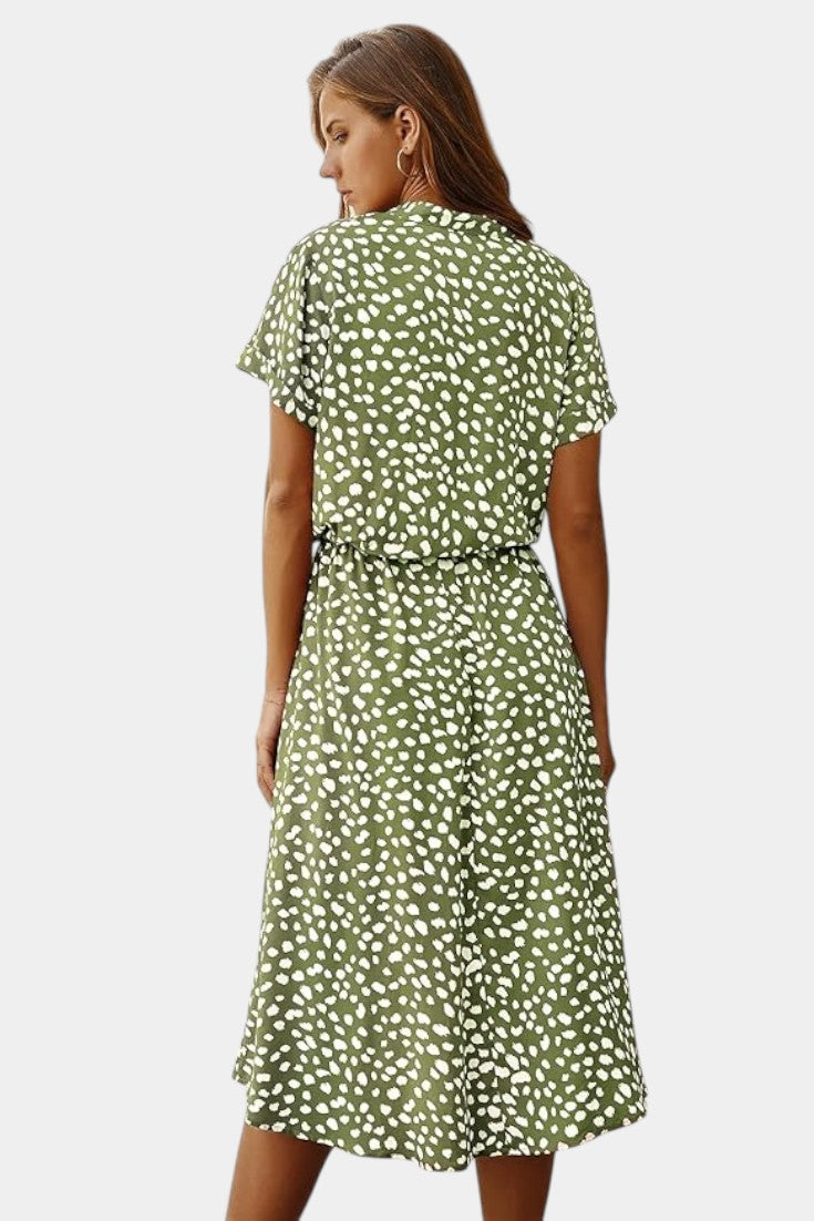 Rovena Polka Dot Shirt Midi Dress