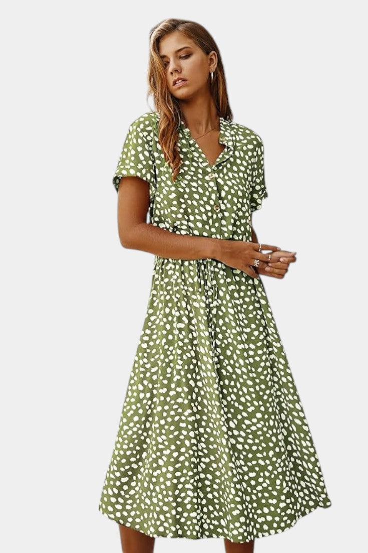 Rovena Polka Dot Shirt Midi Dress