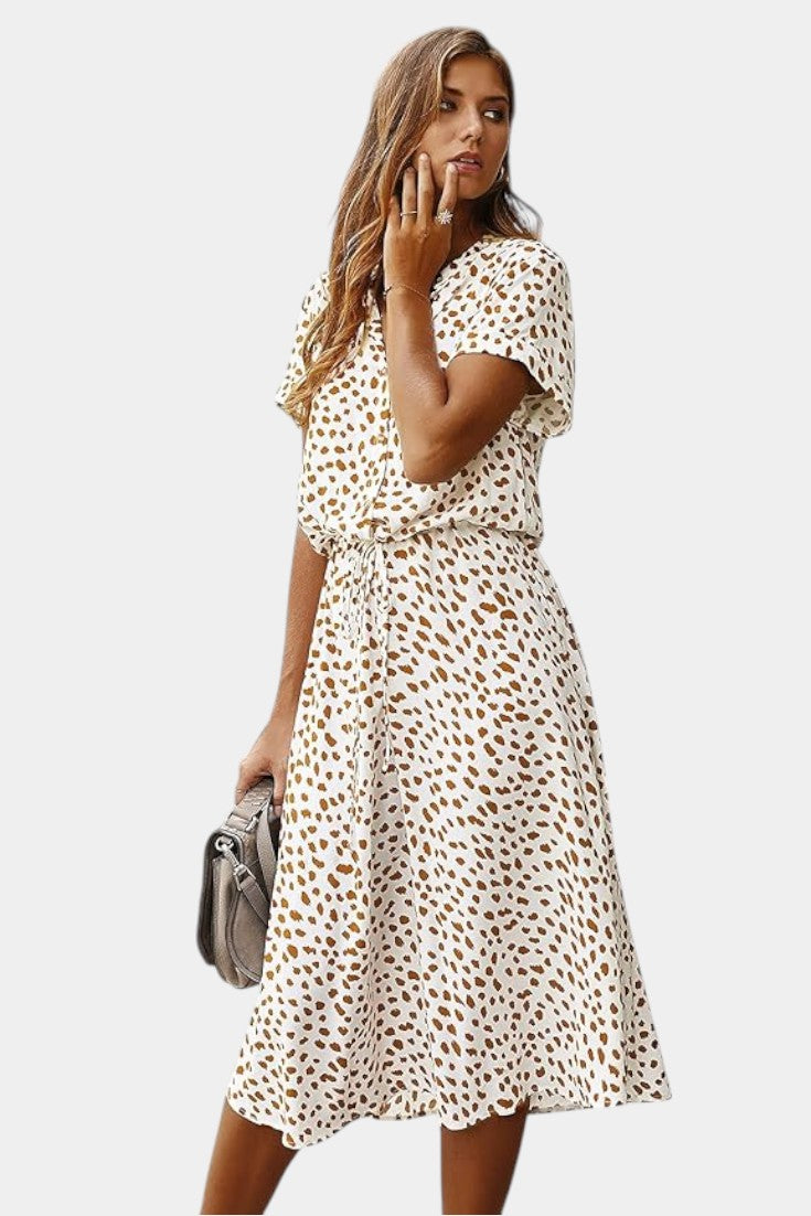 Rovena Polka Dot Shirt Midi Dress
