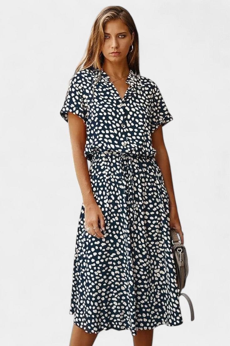 Rovena Polka Dot Shirt Midi Dress