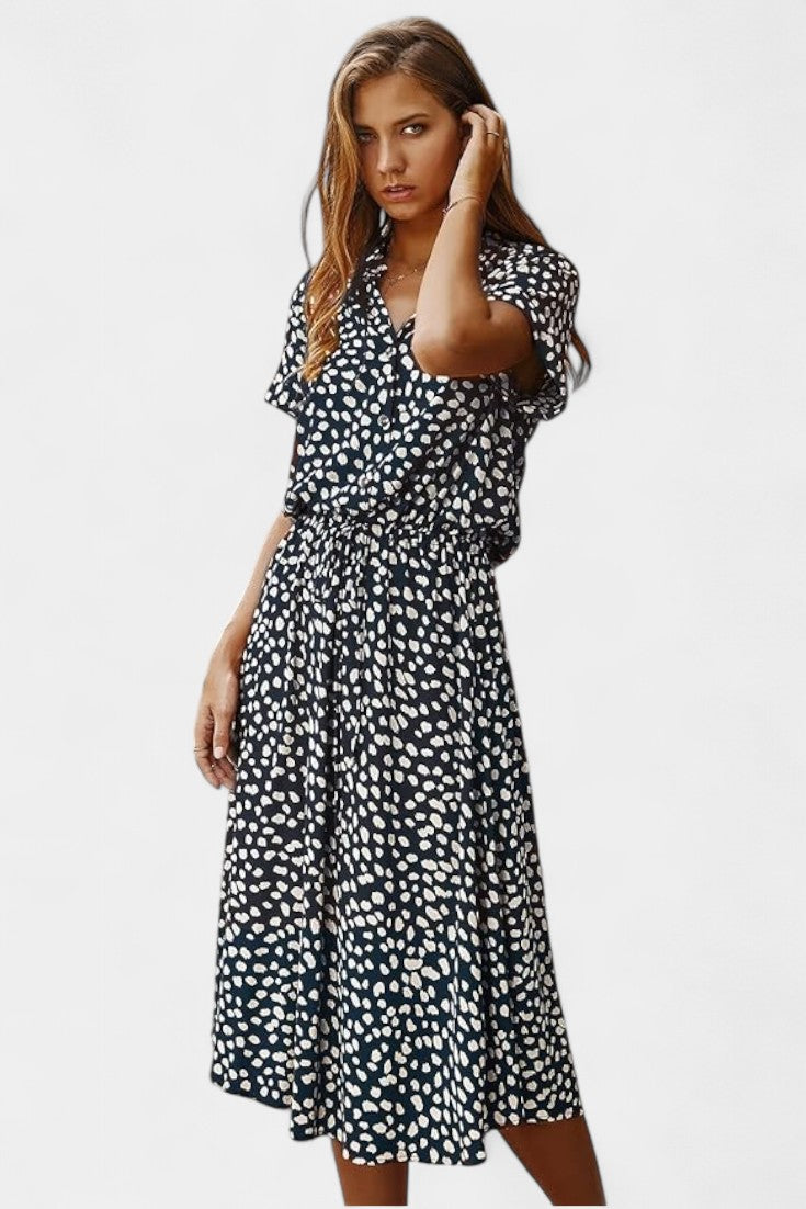 Rovena Polka Dot Shirt Midi Dress