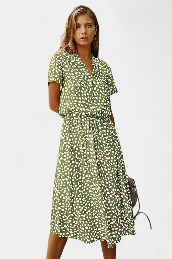 Rovena Polka Dot Shirt Midi Dress