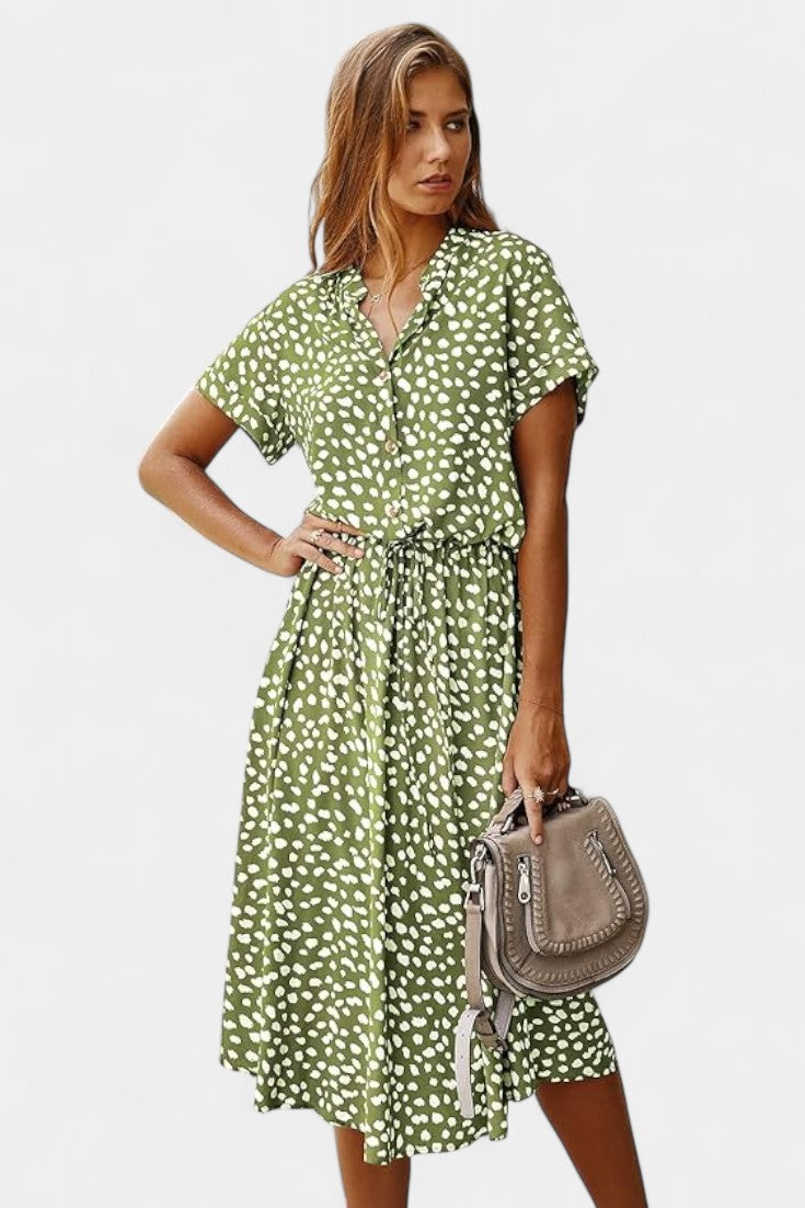 Rovena Polka Dot Shirt Midi Dress
