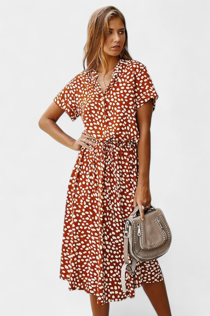 Rovena Polka Dot Shirt Midi Dress