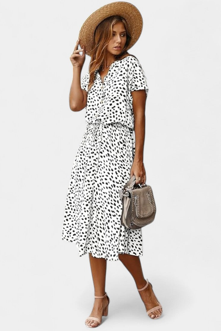 Rovena Polka Dot Shirt Midi Dress