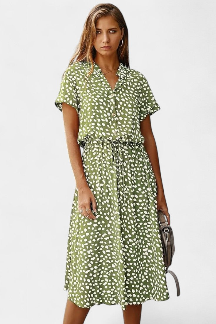 Rovena Polka Dot Shirt Midi Dress