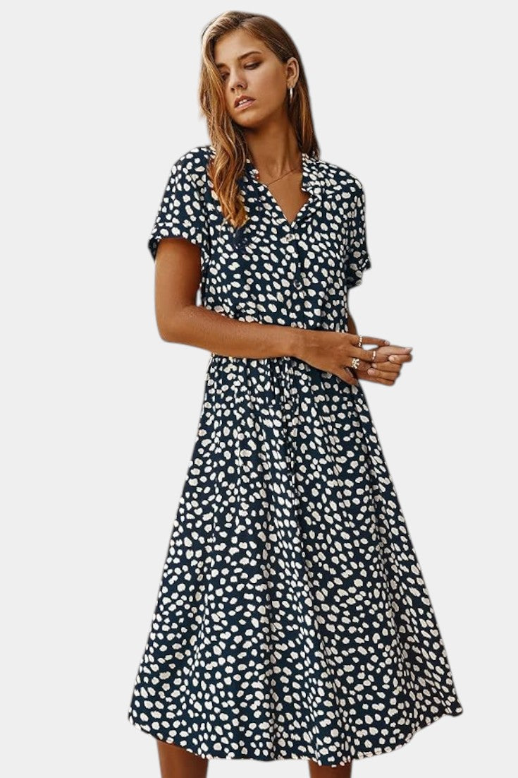 Rovena Polka Dot Shirt Midi Dress