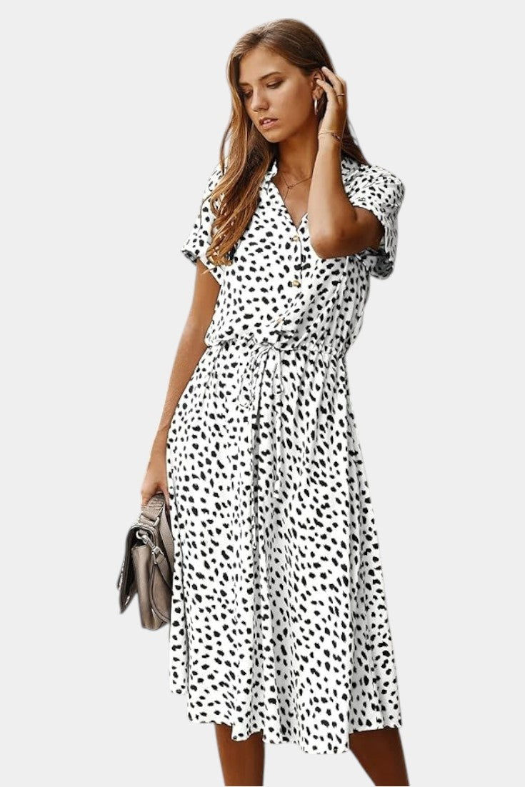 Rovena Polka Dot Shirt Midi Dress
