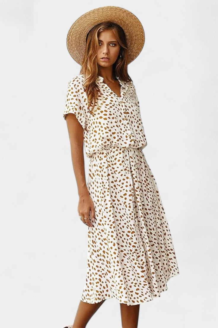 Rovena Polka Dot Shirt Midi Dress