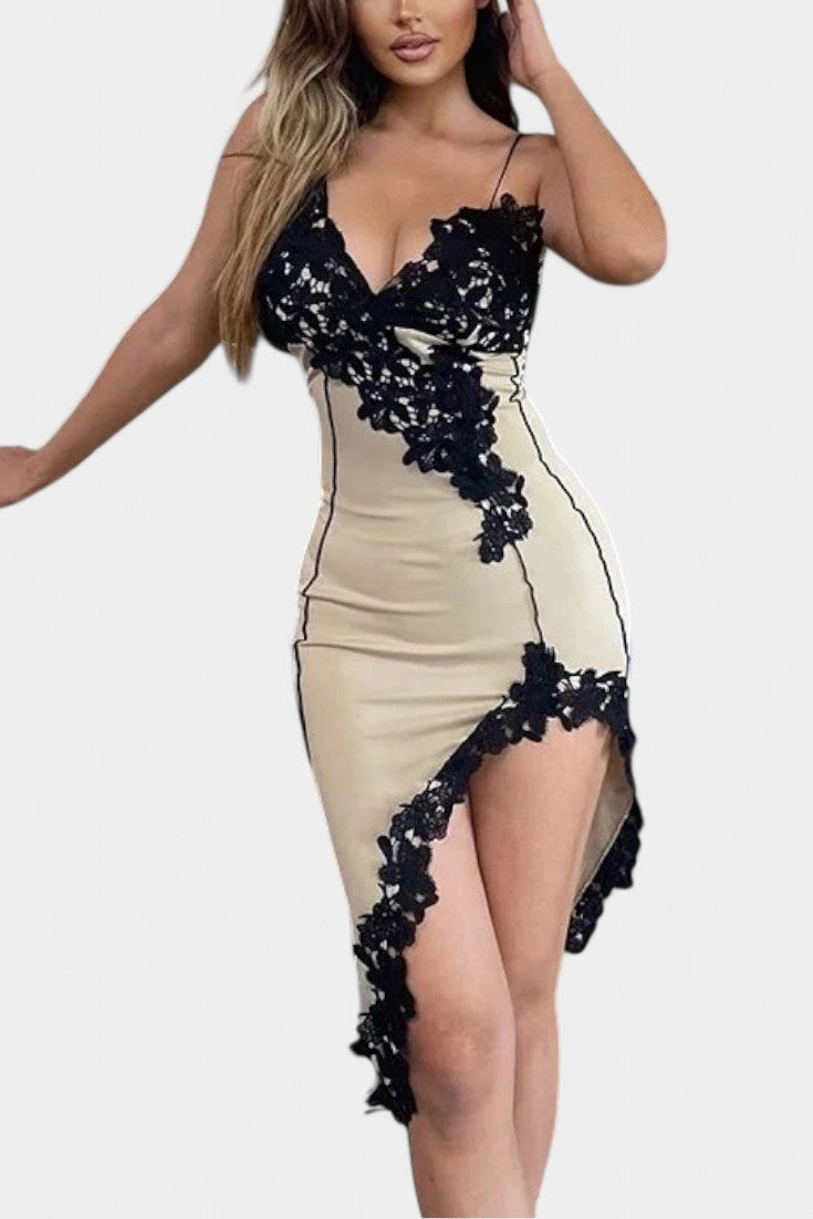 Diana Asymmetric Lace Panel Midi Dress