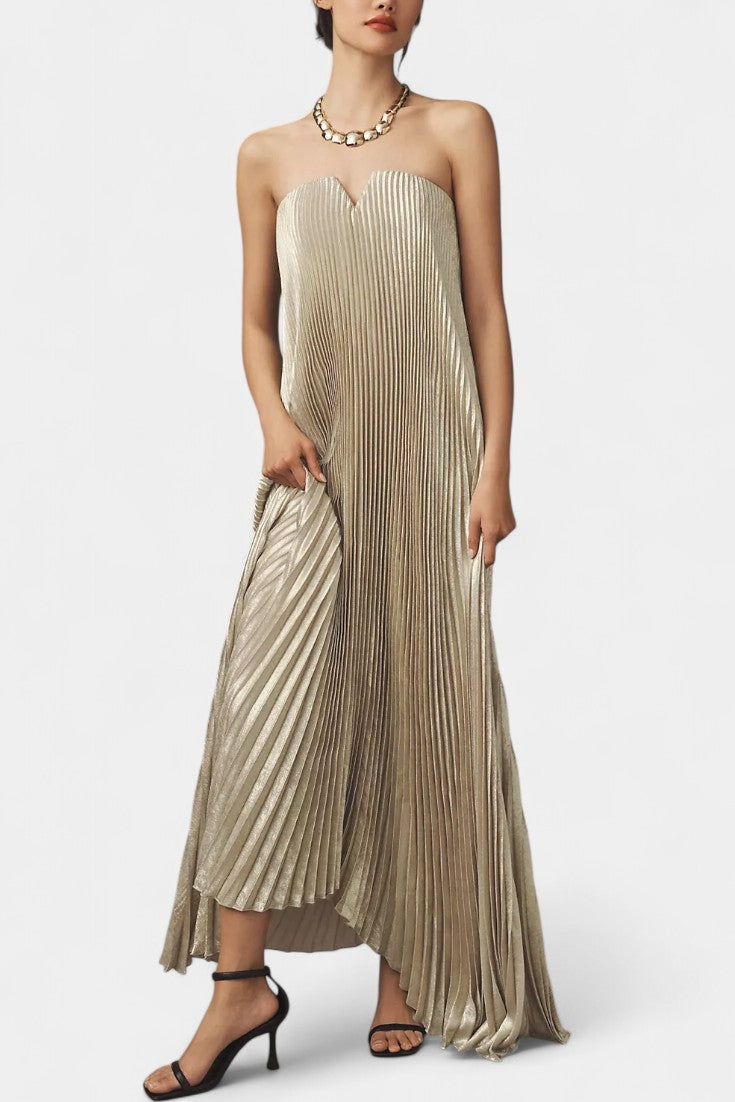 Andreia Pleated A-Line Strapless Maxi Dress
