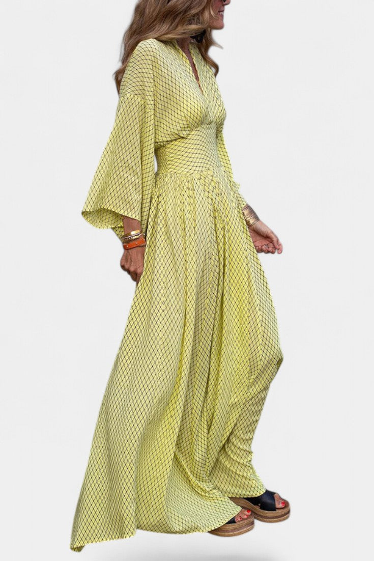 Lamiss V-Neck Long Sleeve Flowy Maxi Dress