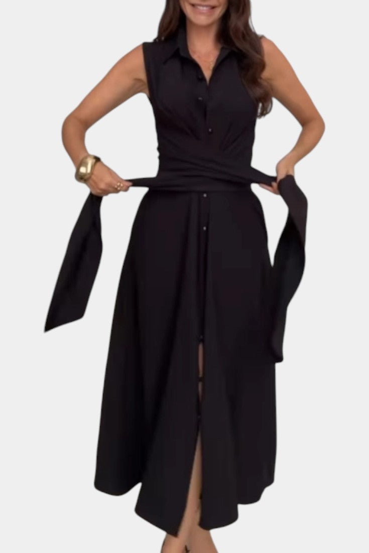 Meryl Shirt-Style Single-Breasted Midi Dress