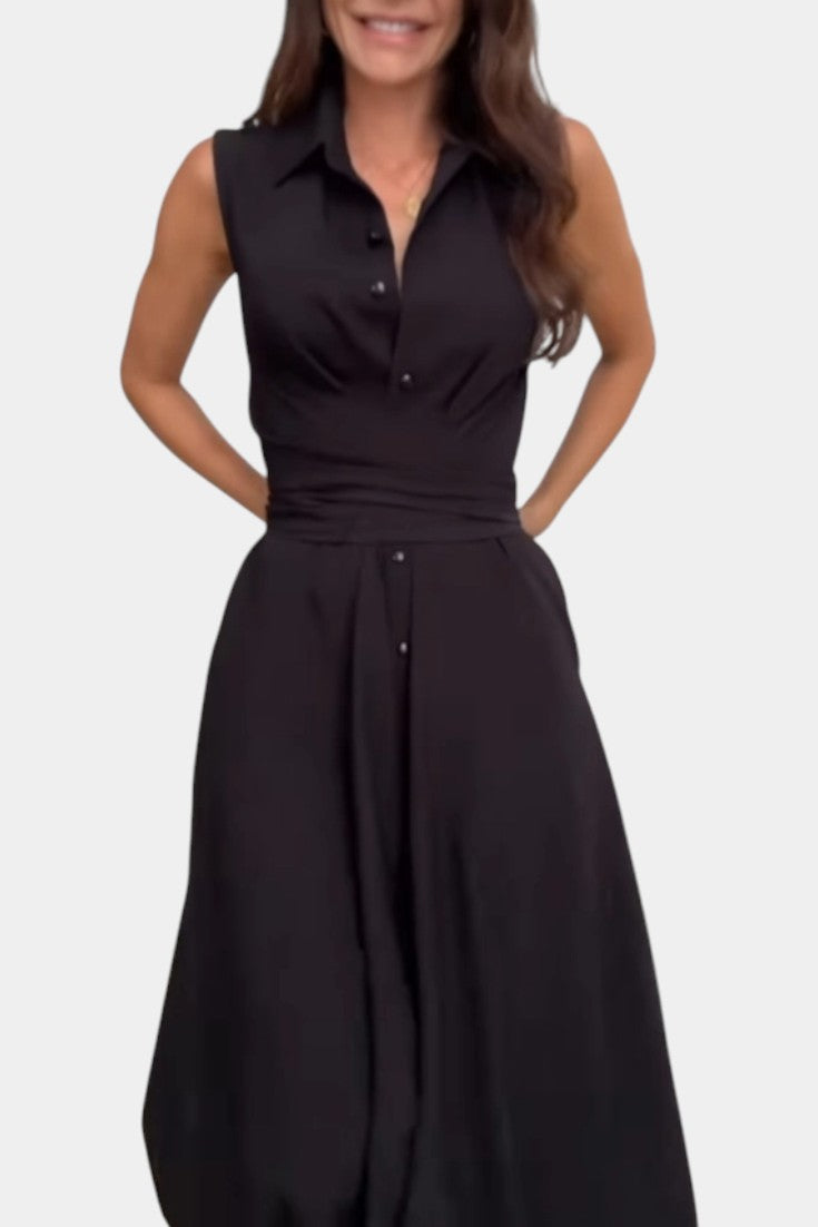 Meryl Shirt-Style Single-Breasted Midi Dress
