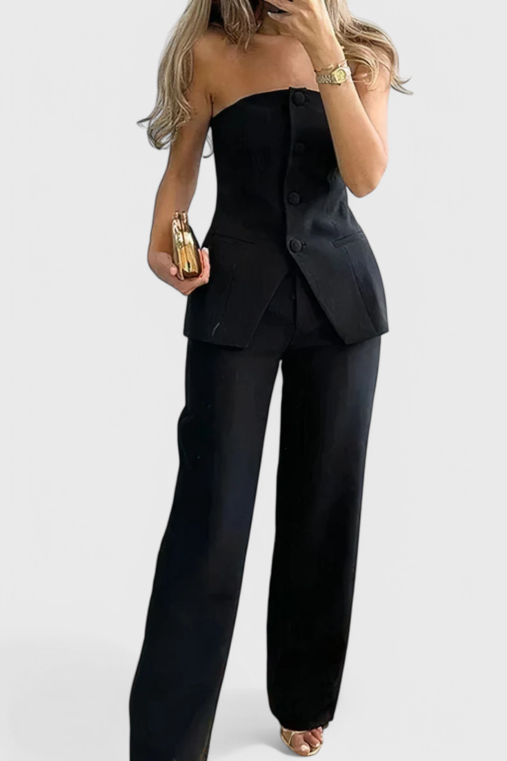 Ekaterina Modern Tube Top & Wide-Leg Trousers Set