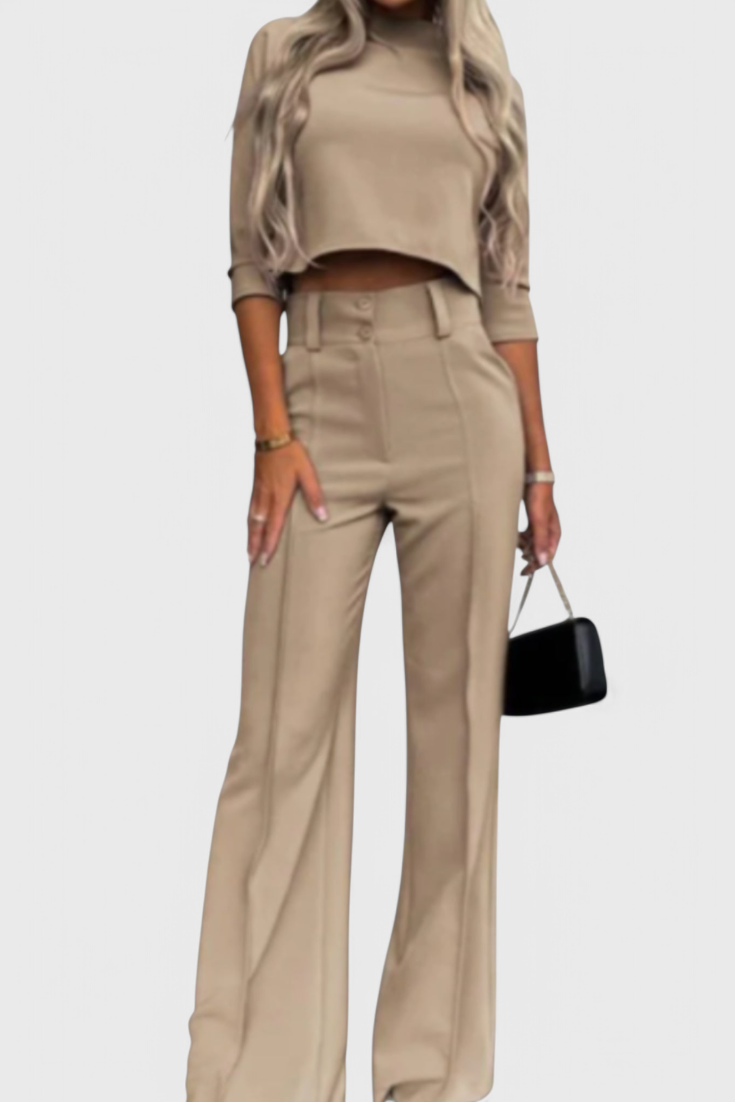 Cleo 2 Set with 3/4 Sleeve Top and Wide-Leg Trousers