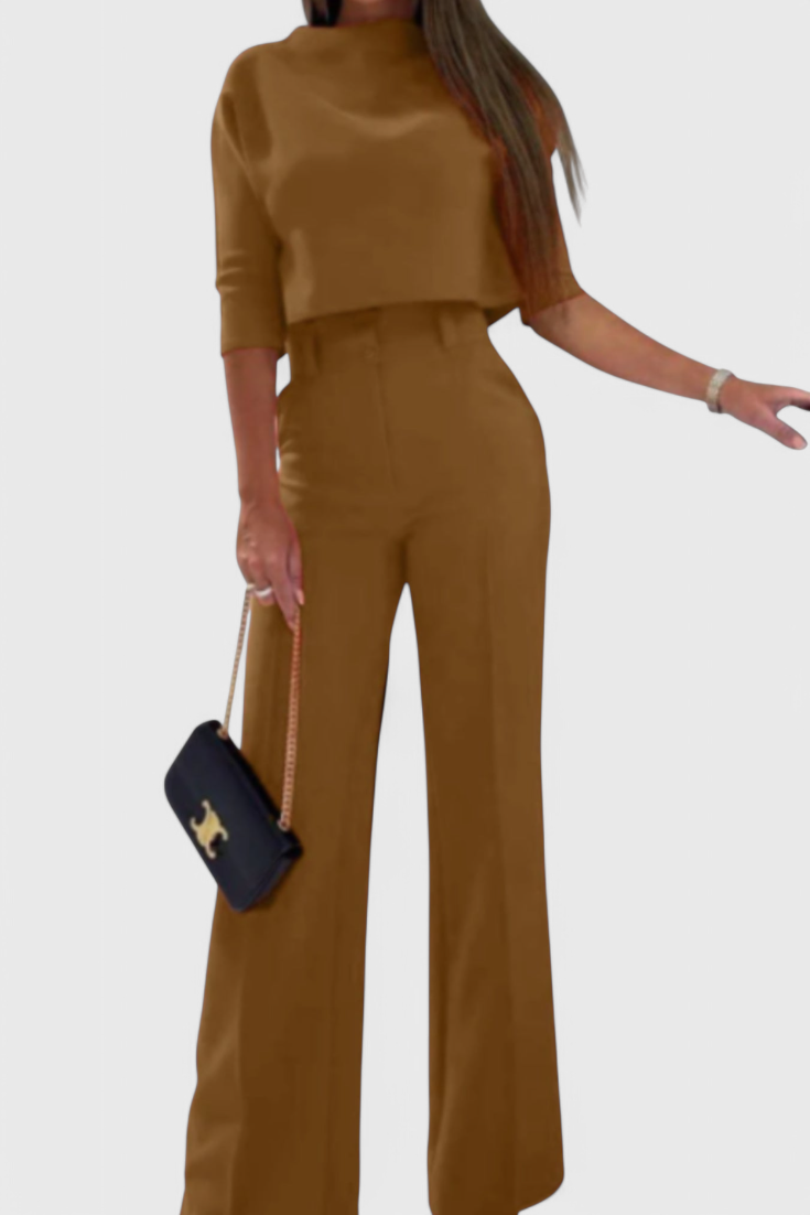 Cleo 2 Set with 3/4 Sleeve Top and Wide-Leg Trousers
