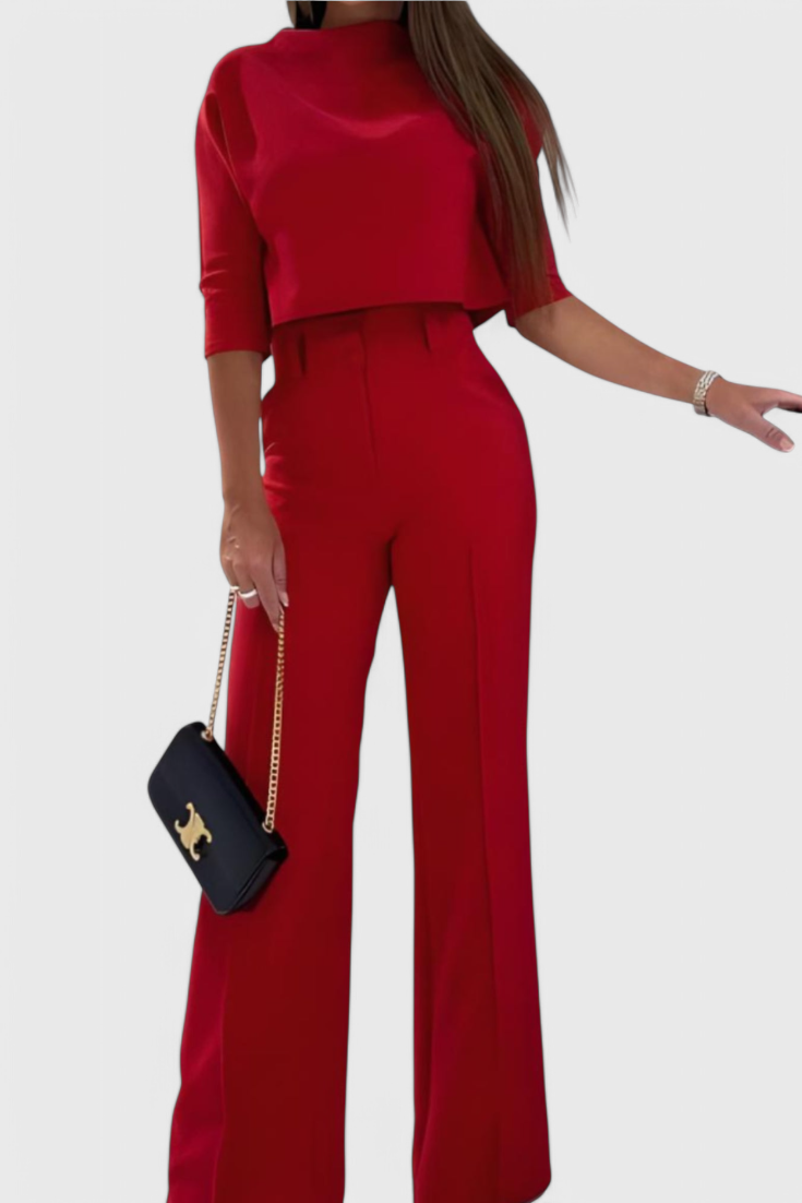 Cleo 2 Set with 3/4 Sleeve Top and Wide-Leg Trousers