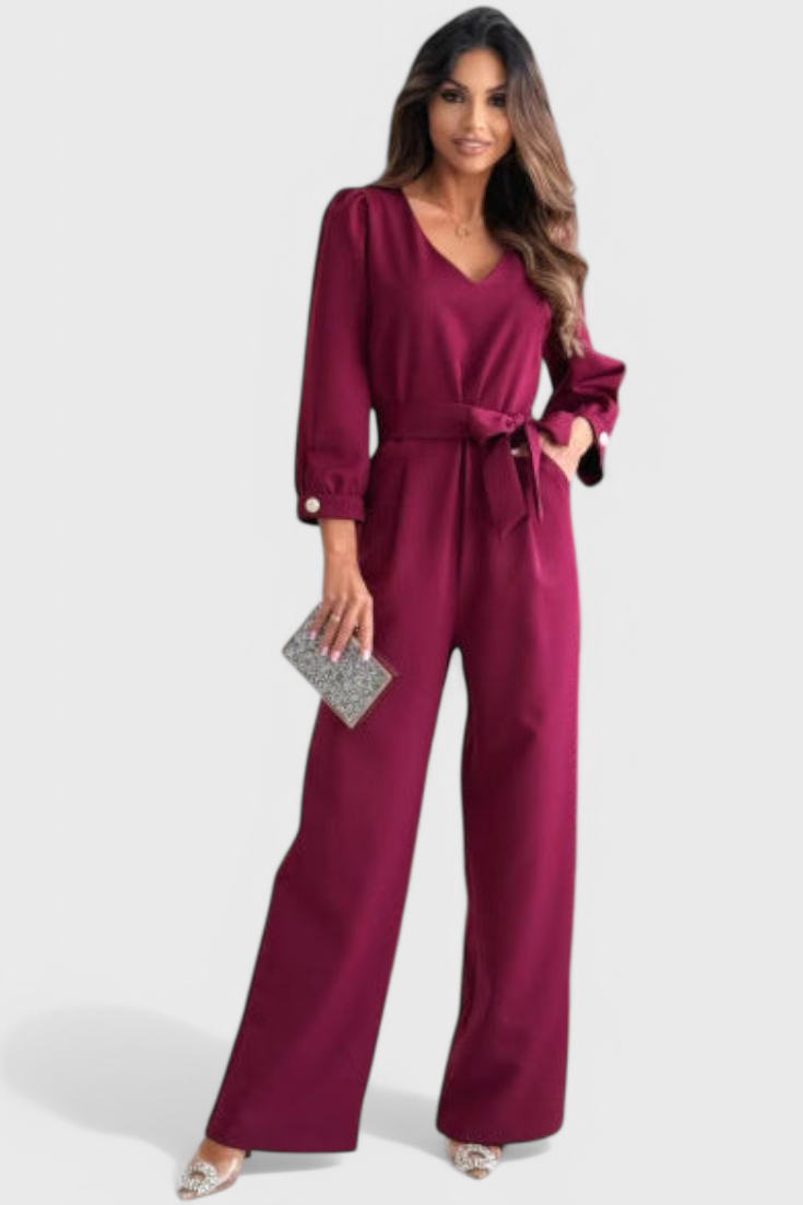 Ariane Wide-Leg V-Neck Jumpsuit with Self-Tie Waist