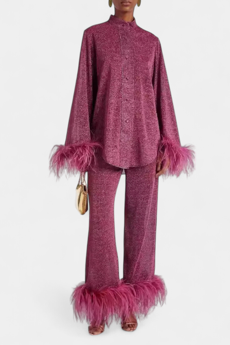 Polina Feather Collar Two-Piece Set