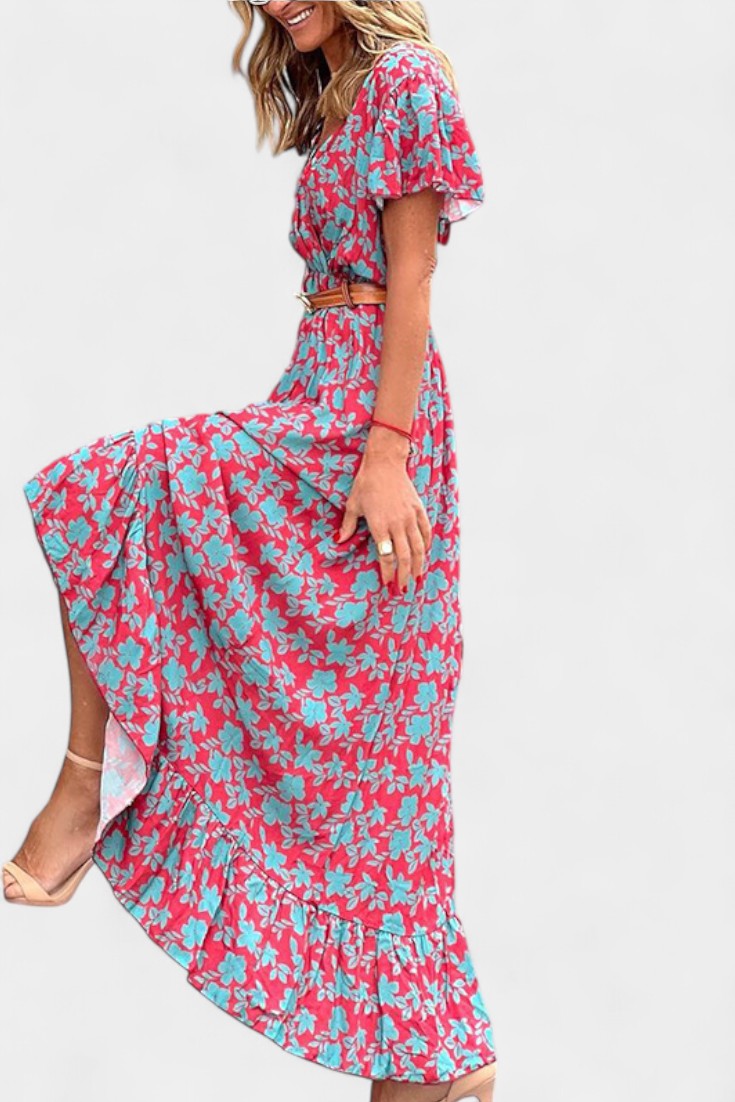 Kinslee V-Neck Printed Swing Maxi Dress