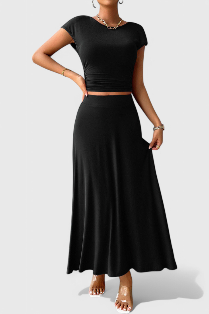 Anastasia Ruched Crop Top & Flowing Skirt Co-Ord