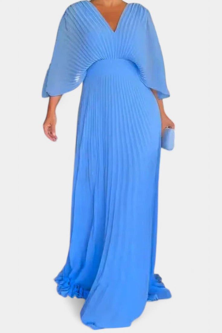 Anita Pleated V-Neck Midi Dress