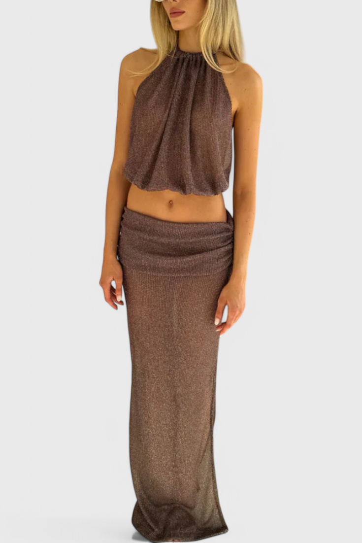 Zhenya Sheer Halter Two-Piece Set